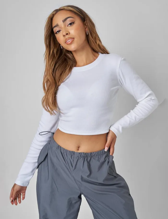 Women Long Sleeve Ribbed Top White White Public Desire Tops
