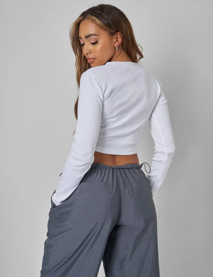 Women Long Sleeve Ribbed Top White White Public Desire Tops