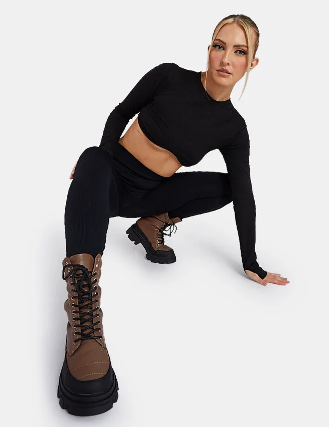 Women Long Sleeve Underbust Crop Top Black Kaiia Black Public Desire Tops