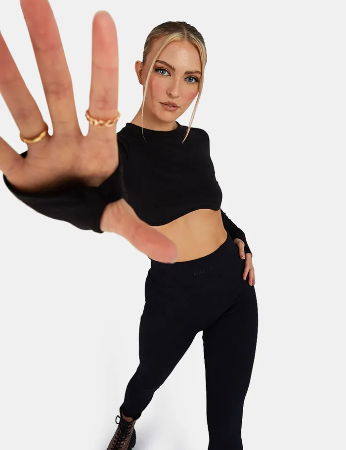 Women Long Sleeve Underbust Crop Top Black Kaiia Black Public Desire Tops