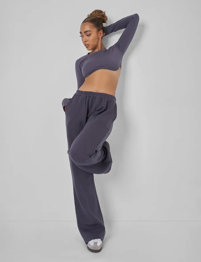 Women Long Sleeve Underbust Crop Top Dark Grey Grey Public Desire Tracksuit