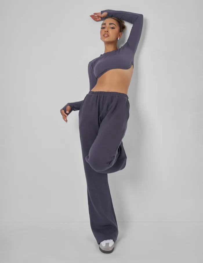 Women Long Sleeve Underbust Crop Top Dark Grey Grey Public Desire Tracksuit