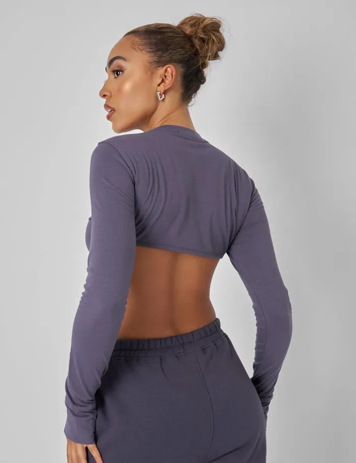Women Long Sleeve Underbust Crop Top Dark Grey Grey Public Desire Tracksuit