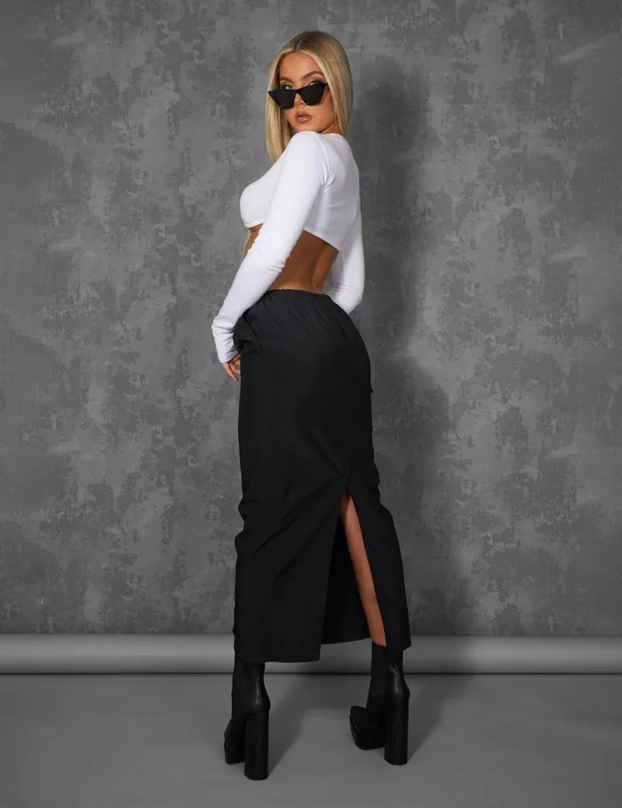 Women Long Sleeve Underbust Crop Top White Kaiia White Public Desire Tops