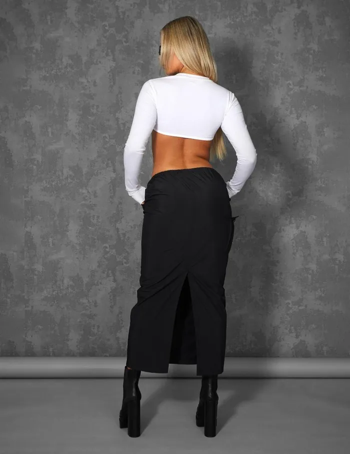 Women Long Sleeve Underbust Crop Top White Kaiia White Public Desire Tops