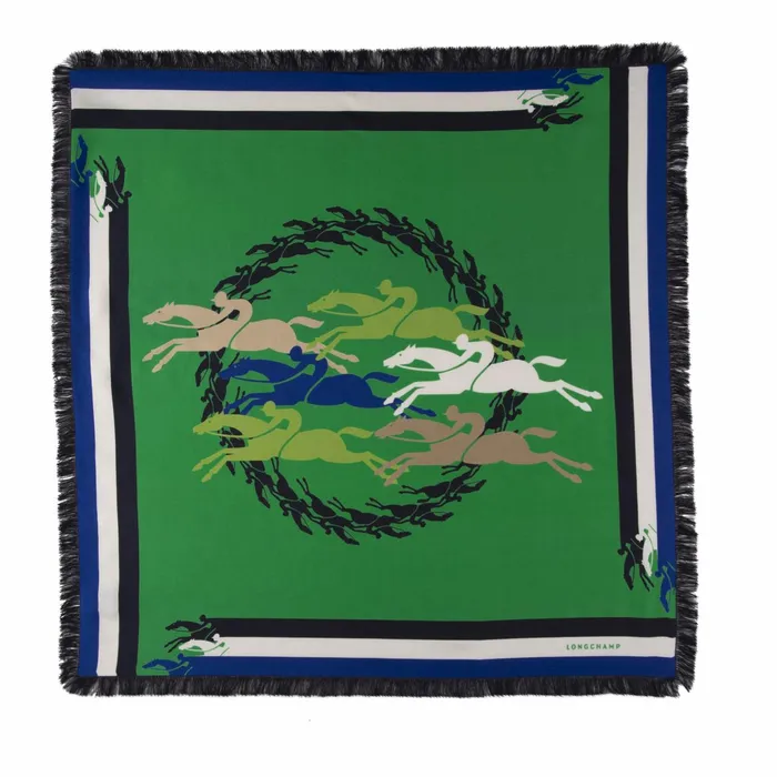 Women Longchamp Jumping Silk Scarf 70 Green Longchamp Silk Scarves