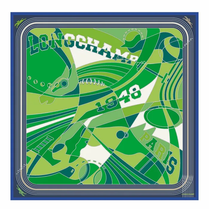 Women Longchamp League Silk Scarf 90 Green Longchamp Silk Scarves