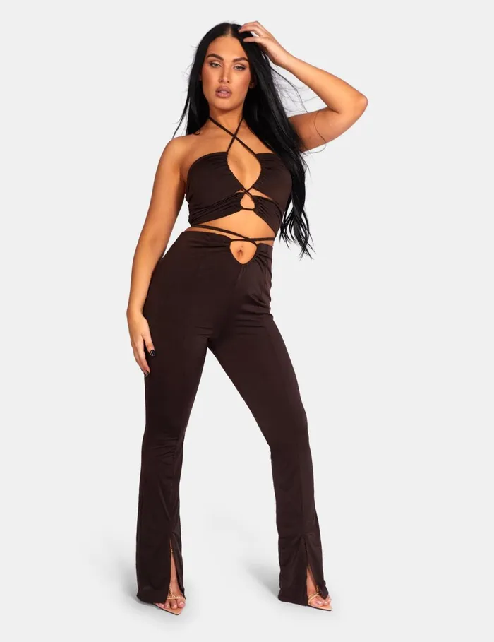 Women Loop Ruched High Waist Split Trousers Chocolate Kaiia Brown Public Desire Two Piece Sets Women Loop Ruched High Waist Split Trousers Chocolate Kaiia Brown Public Desire Two Piece Sets