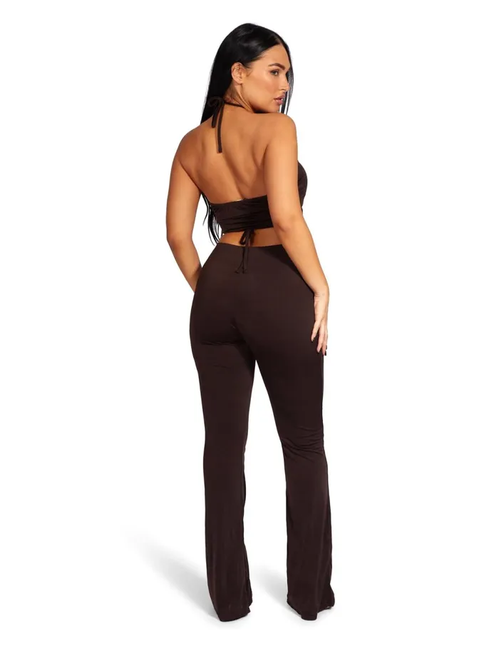 Women Loop Ruched High Waist Split Trousers Chocolate Kaiia Brown Public Desire Two Piece Sets