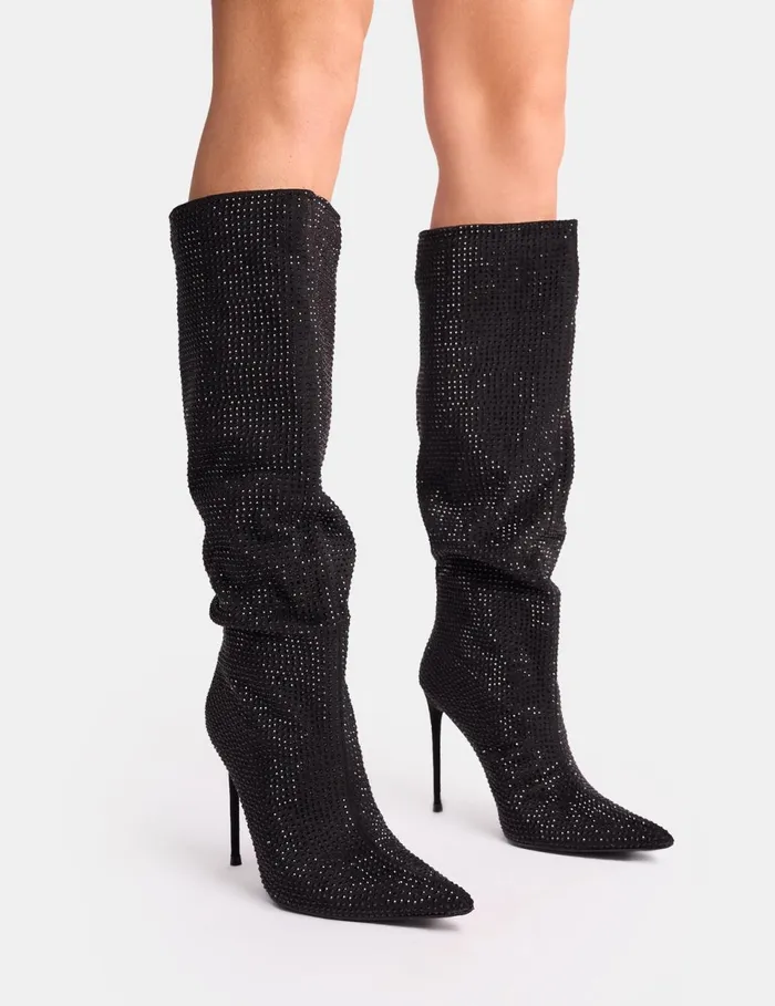 Women Lothario Black Diamante Knee High Boots Black Public Desire Knee High Boots
