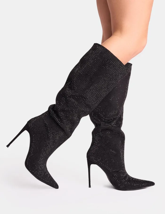 Women Lothario Black Diamante Knee High Boots Black Public Desire Knee High Boots