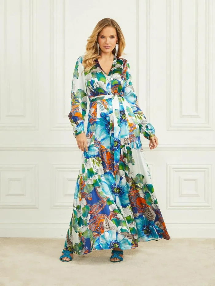 Women Lucky Charm Silk Maxi Dress Lucky Charm Print Marciano Dresses