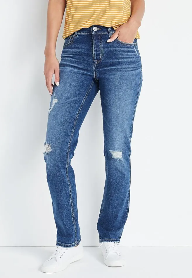 Women M Jeans By Maurices Vintage Straight Super High Rise Ripped Jean Maurices Jeans Women M Jeans By Maurices Vintage Straight Super High Rise Ripped Jean Maurices Jeans