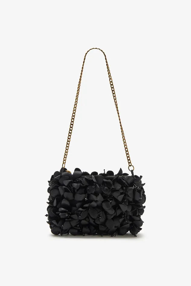 Women Malparmi Clutch Flower On Satin Pouch With Shoulder Strap Black