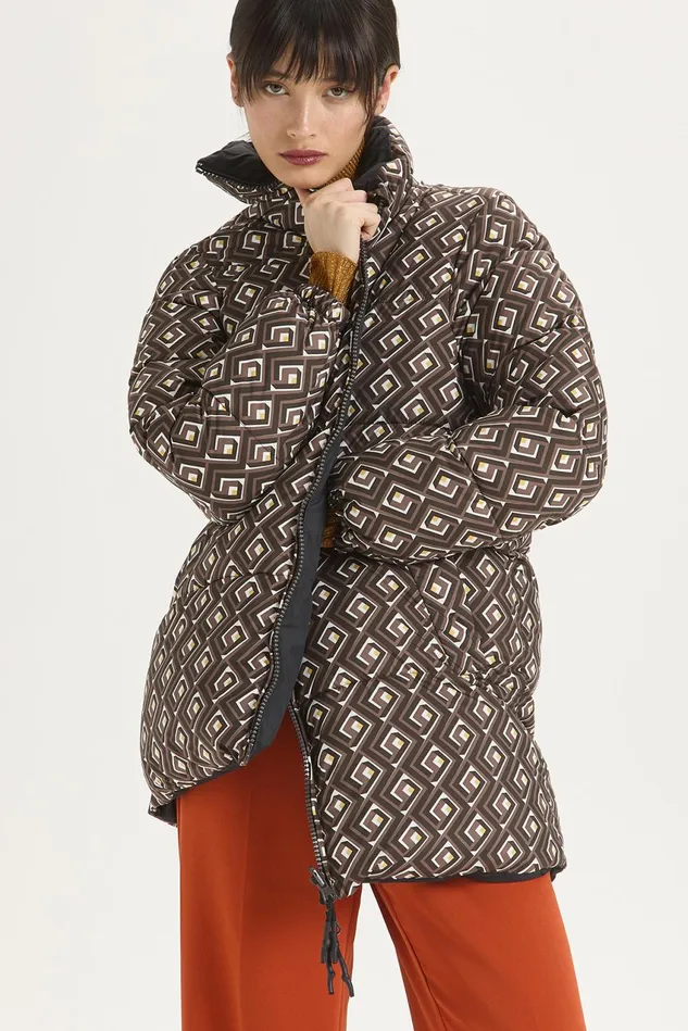 Women Malparmi Coats Printed Padded Nylon Jacket Brownblackyellow