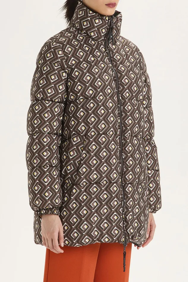 Women Malparmi Coats Printed Padded Nylon Jacket Brownblackyellow