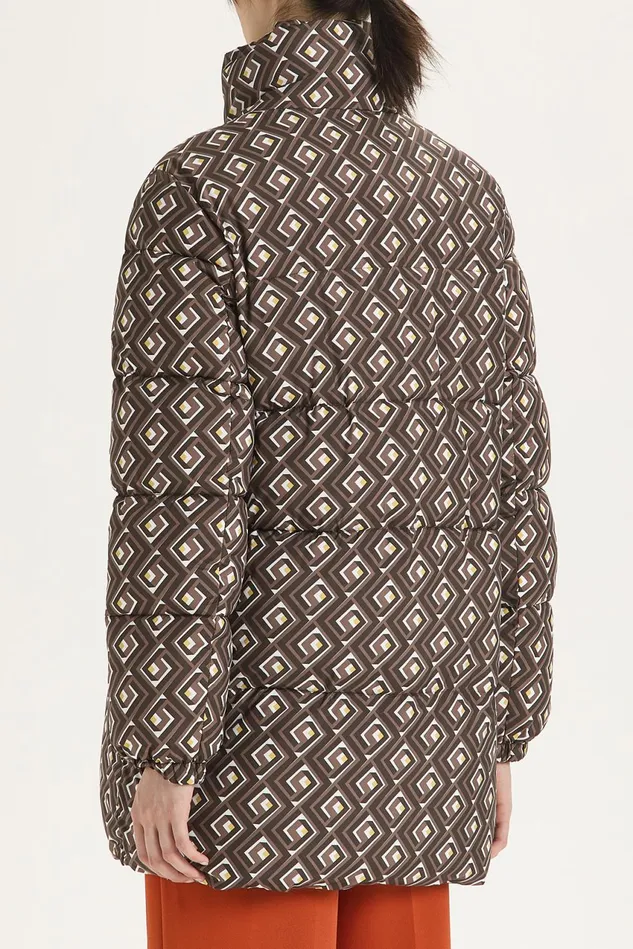 Women Malparmi Coats Printed Padded Nylon Jacket Brownblackyellow