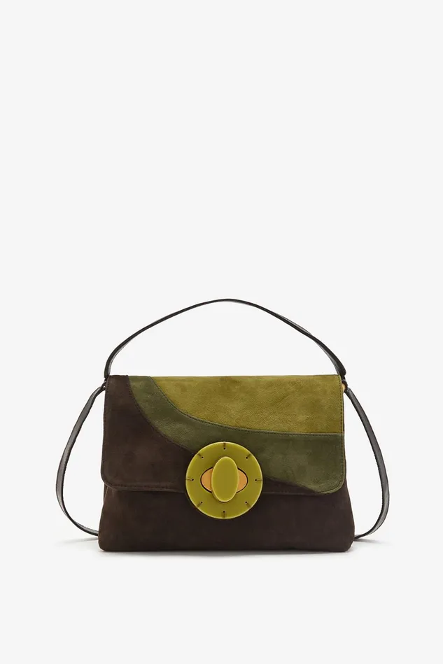 Women Malparmi Crossbody Bags Medium Suede Inlay Crossbody Bag Greenbrown