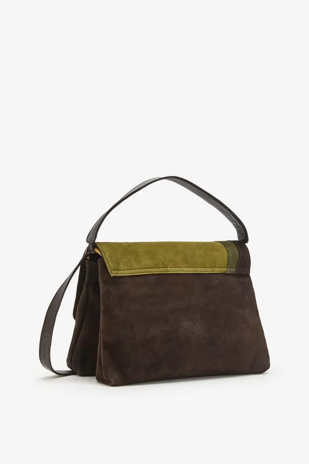Women Malparmi Crossbody Bags Medium Suede Inlay Crossbody Bag Greenbrown