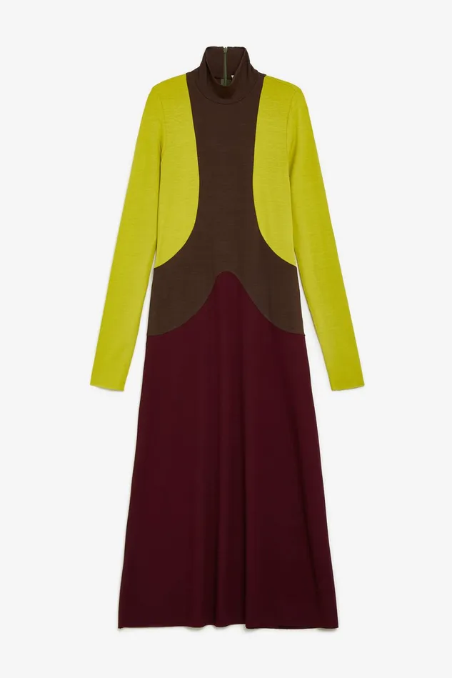Women Malparmi Dresses Block Colour Jersey Dress Greenbordeaux