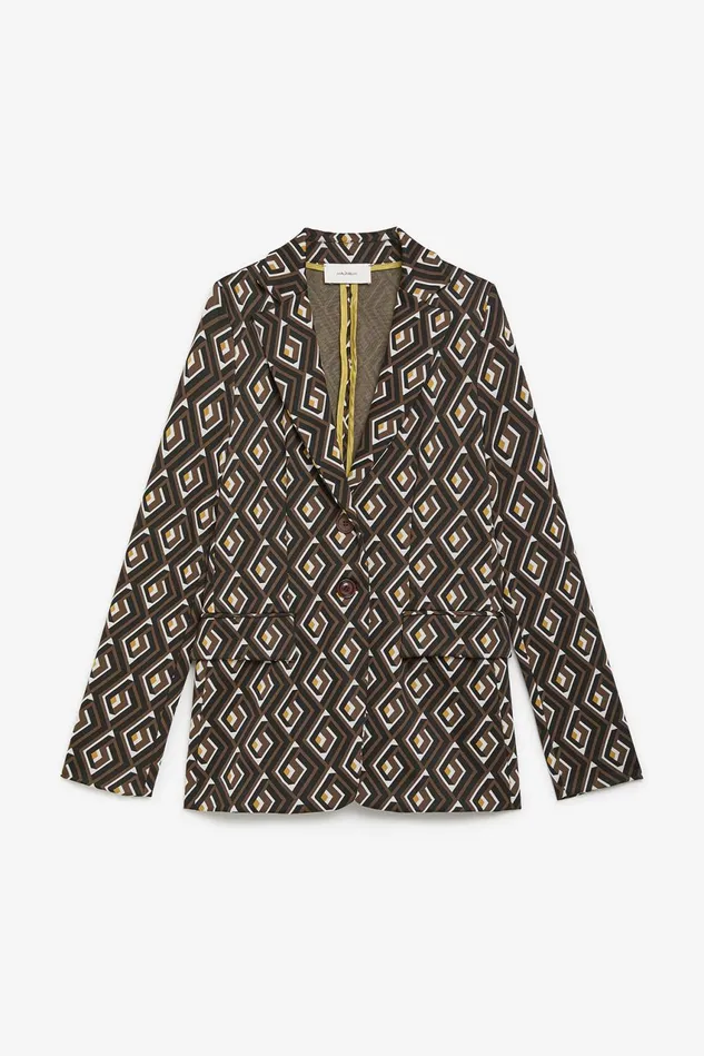 Women Malparmi Jackets A Maze Jacquard SingleBreasted Jacket Brownyellowblack Women Malparmi Jackets A Maze Jacquard SingleBreasted Jacket Brownyellowblack