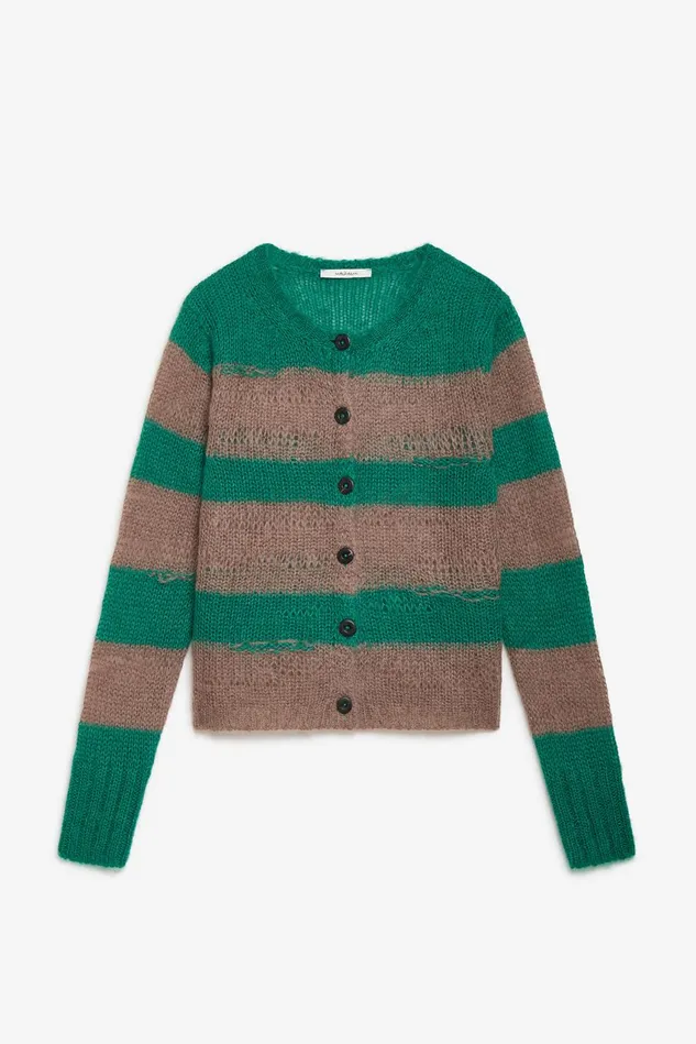 Women Malparmi Knitwear Lurex Mohair Stripes Cardigan Greenbrown