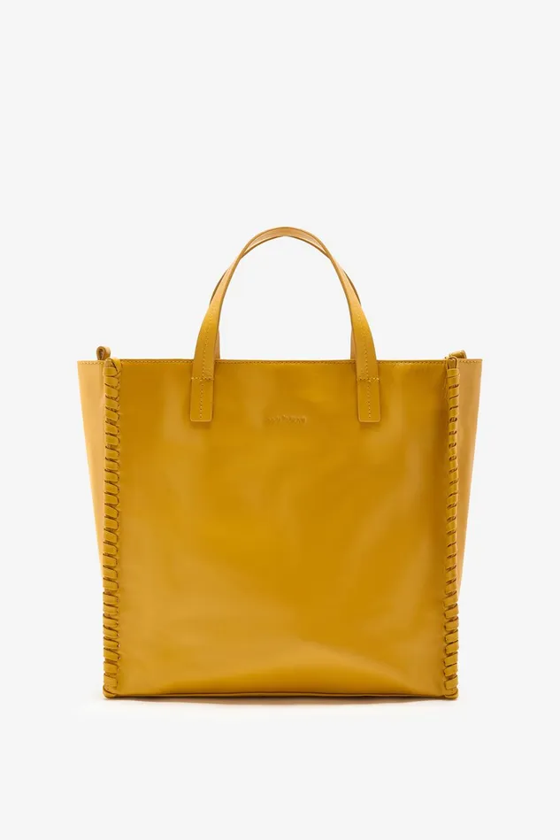 Women Malparmi Shopping Bag Leather Tress Shopping Bag Mustard