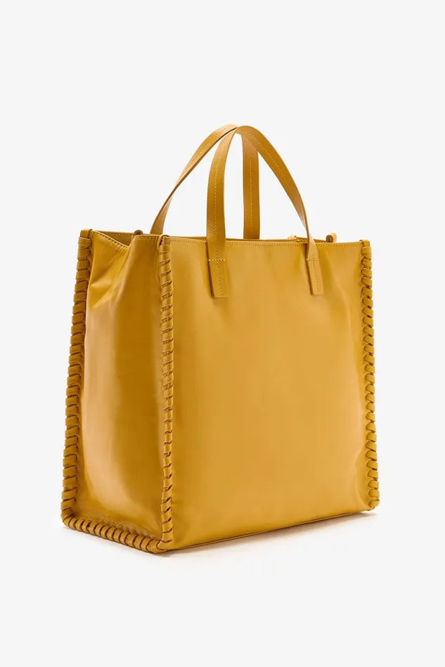 Women Malparmi Shopping Bag Leather Tress Shopping Bag Mustard