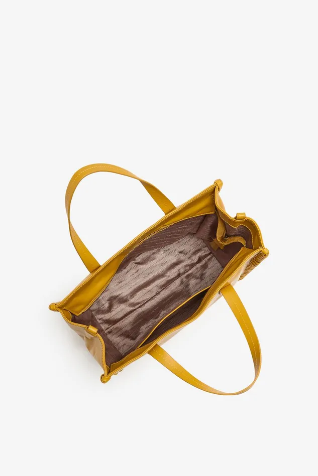 Women Malparmi Shopping Bag Leather Tress Shopping Bag Mustard