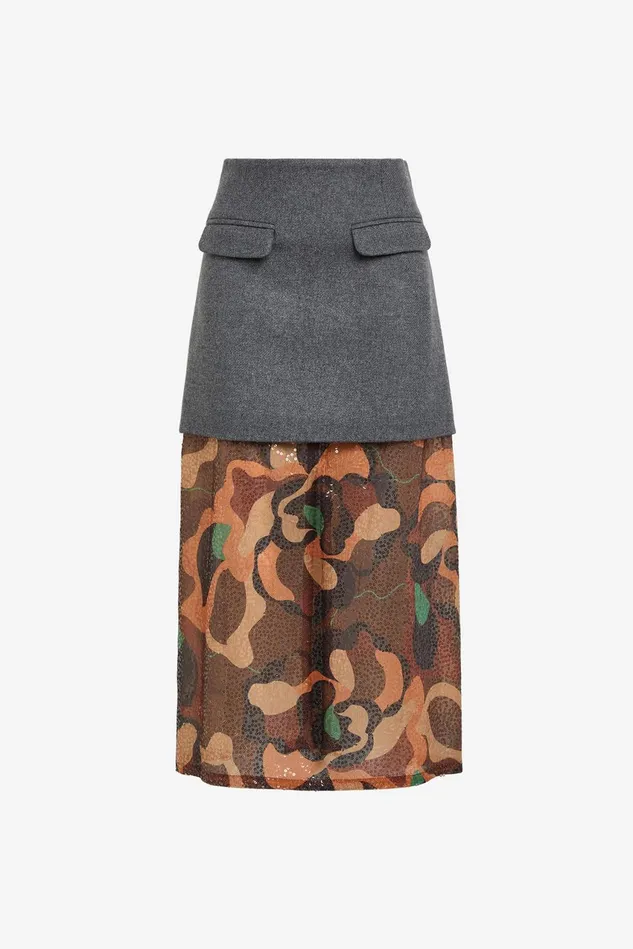 Women Malparmi Skirts Carved Rose Sequins Skirt Orangeblackbrown