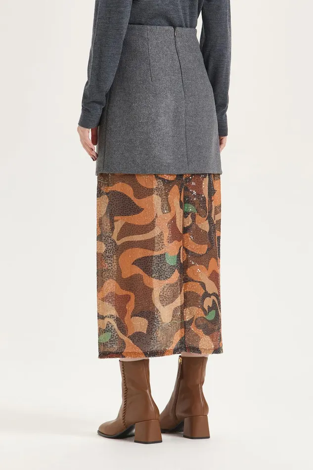 Women Malparmi Skirts Carved Rose Sequins Skirt Orangeblackbrown