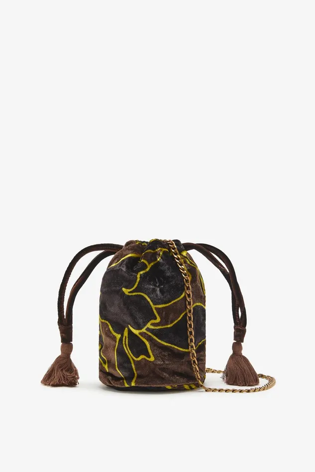 Women Malparmi Small Bags Velvet Print Bucket Bag Brownblackyellow
