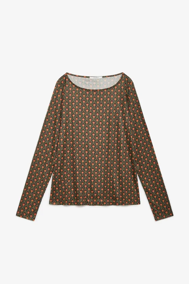 Women Malparmi Tshirts And Tops Frieze Print Jersey TShirt Greenbrownblack