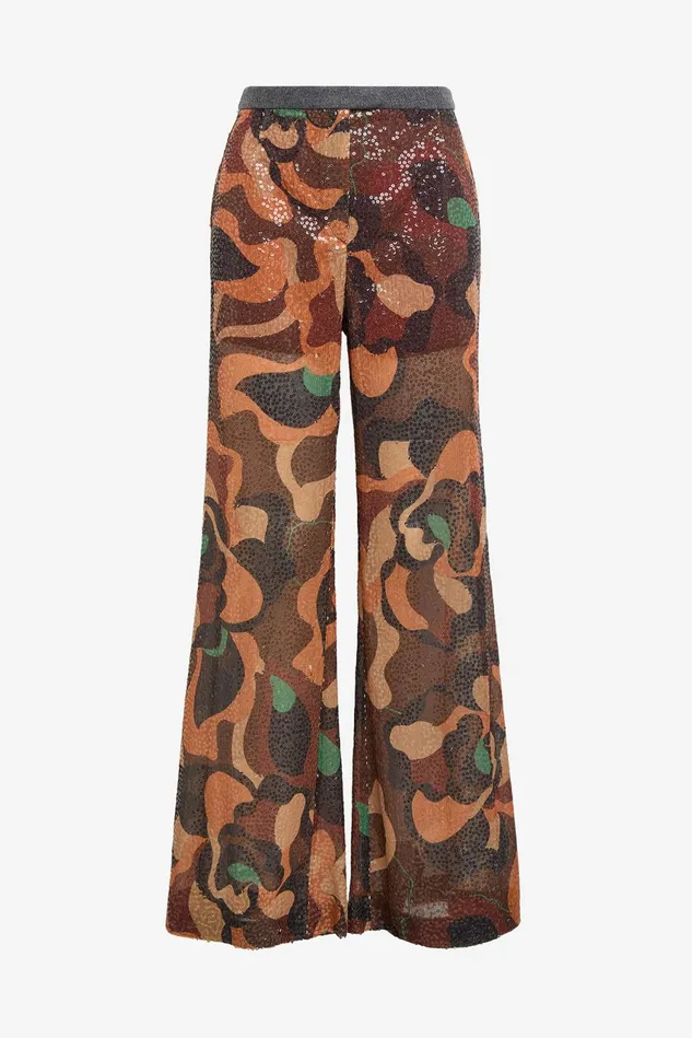 Women Malparmi Trousers Carved Rose Sequins Trousers Orangeblackbrown