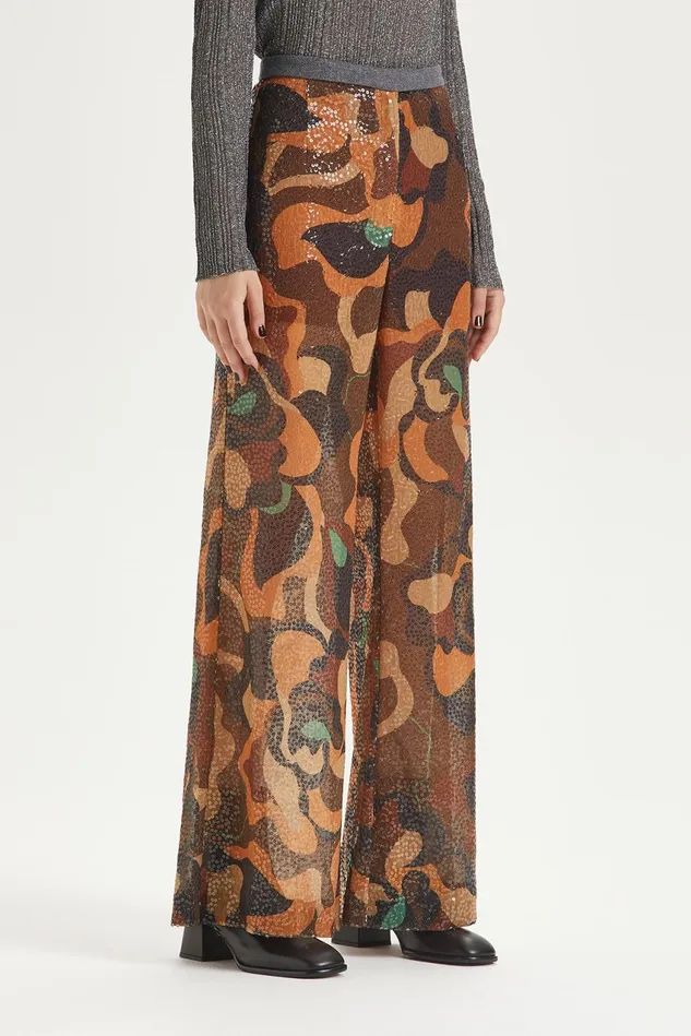 Women Malparmi Trousers Carved Rose Sequins Trousers Orangeblackbrown