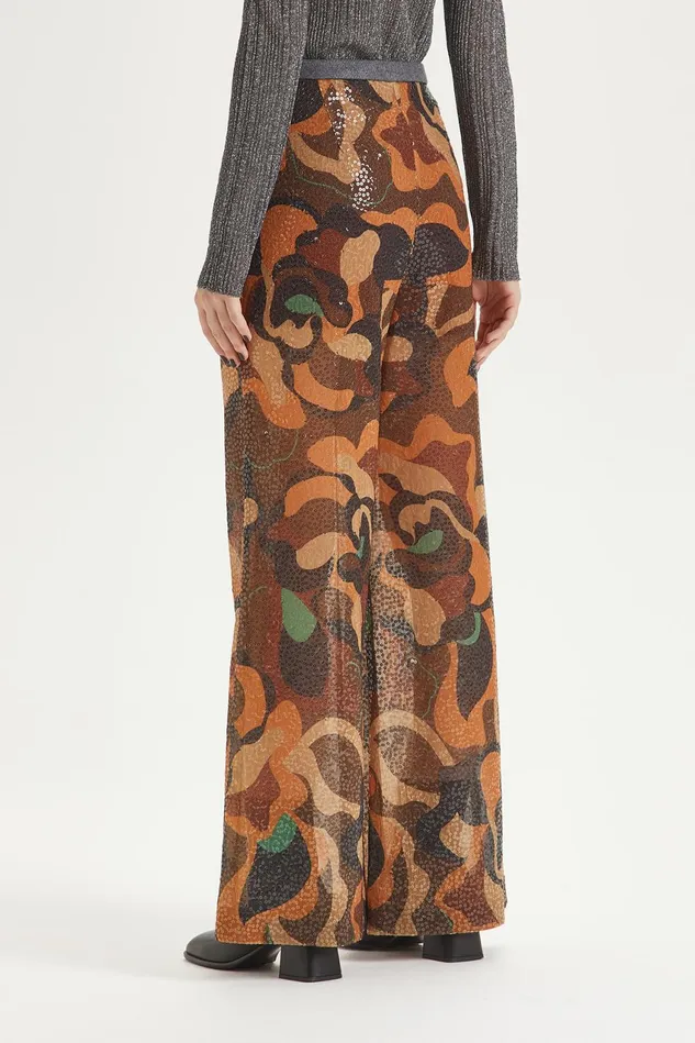 Women Malparmi Trousers Carved Rose Sequins Trousers Orangeblackbrown