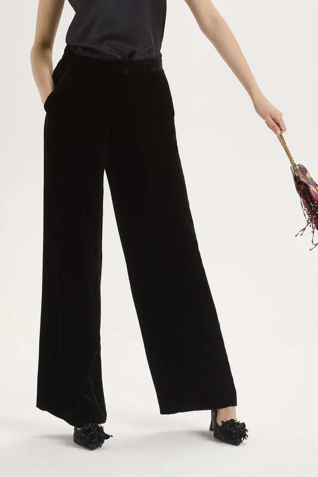 Women Malparmi Trousers Fluid Velvet Trousers Black