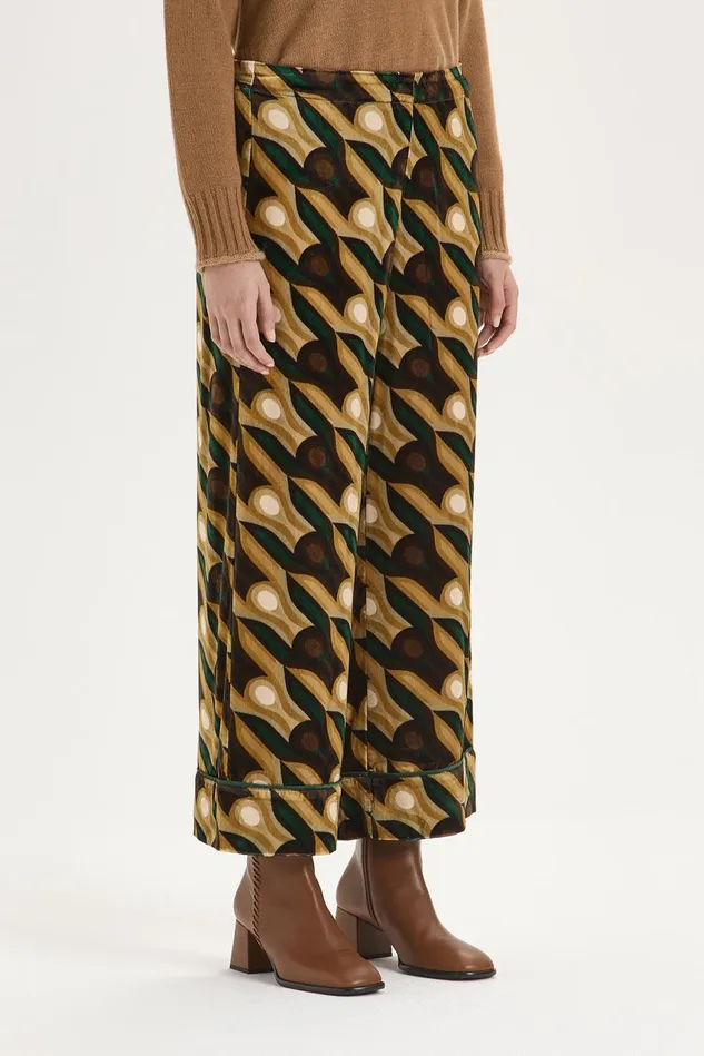 Women Malparmi Trousers Velvet Prints Trousers Beigeblackbrown