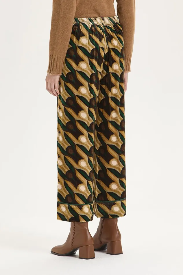 Women Malparmi Trousers Velvet Prints Trousers Beigeblackbrown