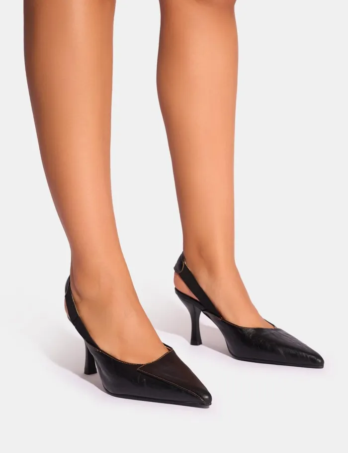 Women Malia Vintage Black Fold Over Detail Cushioned Slingback Court Heels Black Public Desire View All Heels Women Malia Vintage Black Fold Over Detail Cushioned Slingback Court Heels Black Public Desire View All Heels
