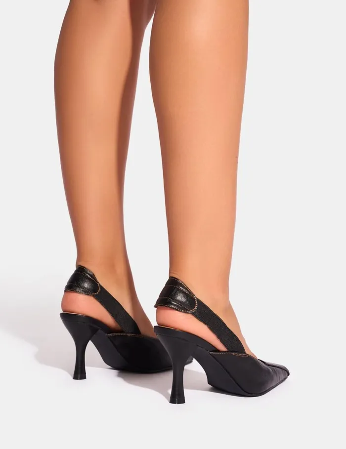 Women Malia Vintage Black Fold Over Detail Cushioned Slingback Court Heels Black Public Desire View All Heels