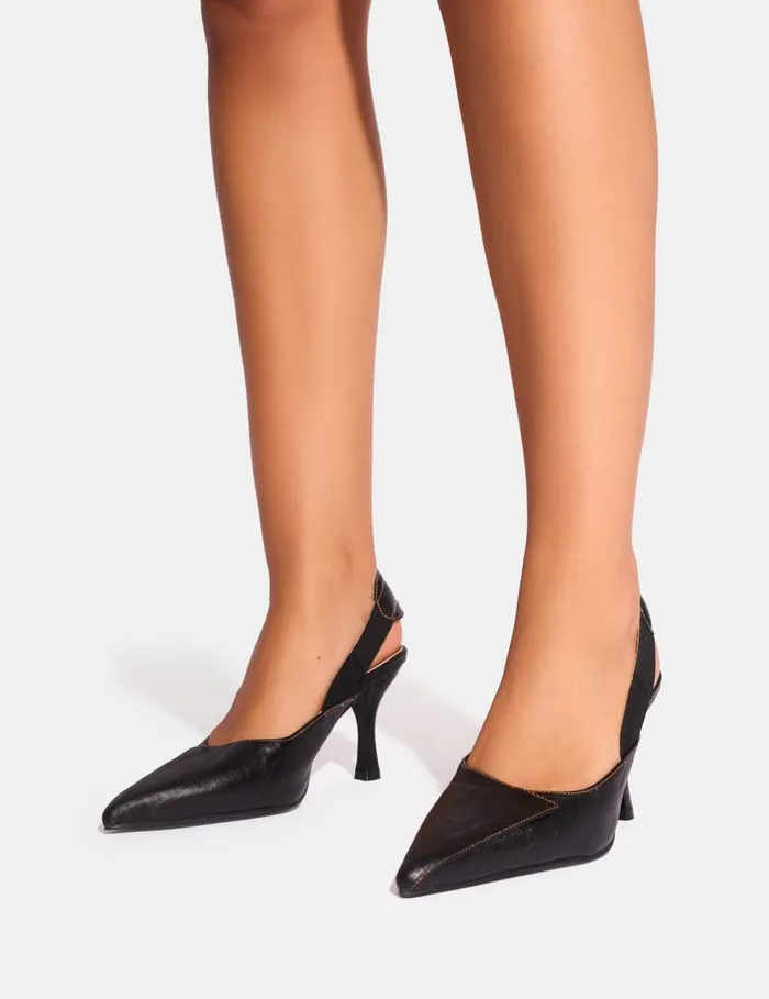 Women Malia Vintage Black Fold Over Detail Cushioned Slingback Court Heels Black Public Desire View All Heels