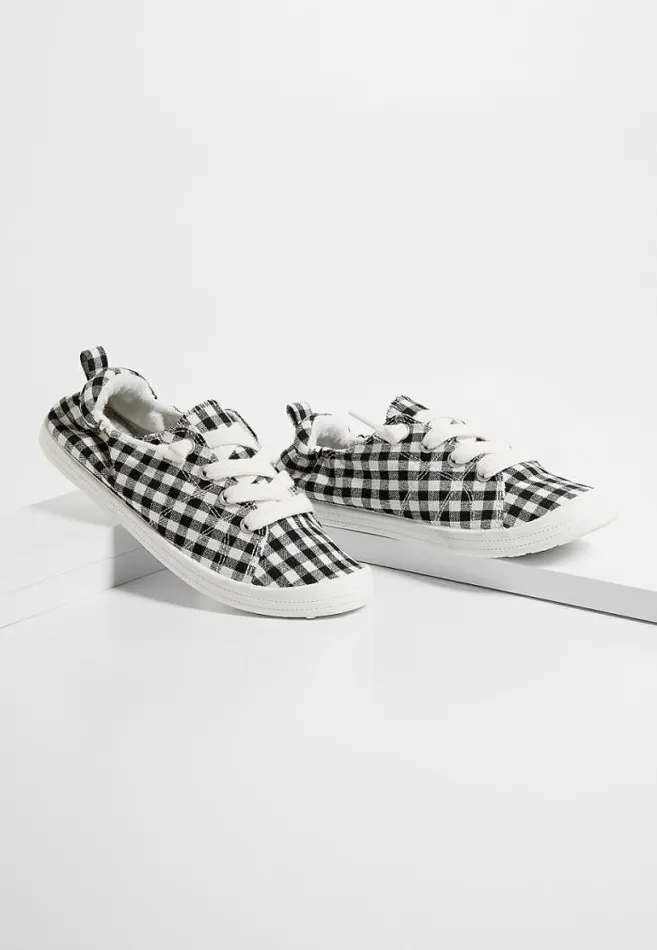 Women Mariah Gingham Scrunch Back Sneaker Maurices Flats and Sneakers