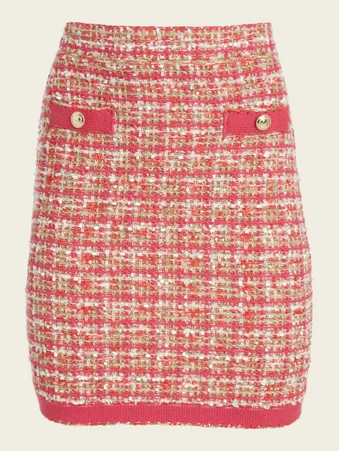 Women Mariah Tweed Skirt Coral Peonie Tweed Marciano Bottoms Women Mariah Tweed Skirt Coral Peonie Tweed Marciano Bottoms