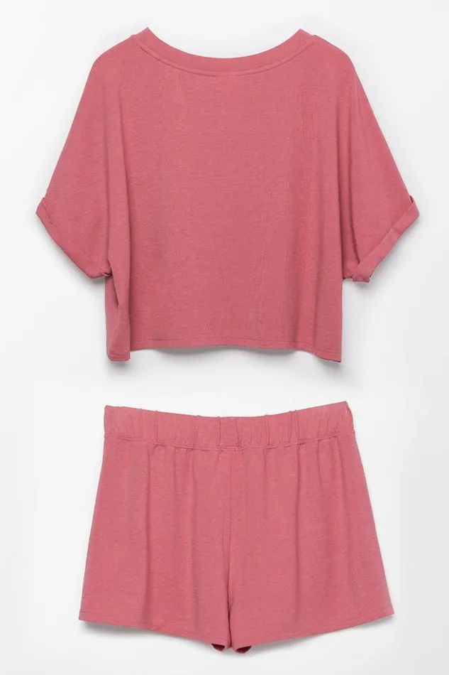 Women Matching Sets Cupshe Weekender Solid Top And Shorts Set Red