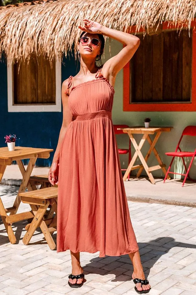 Women Maxi Dresses Cupshe Antoinette Tie Shoulder Slip Dress Orange