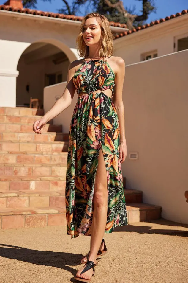Women Maxi Dresses Cupshe Asia Halter Neck Fitted Waisted Tropical Plants Dress Multicolor Women Maxi Dresses Cupshe Asia Halter Neck Fitted Waisted Tropical Plants Dress Multicolor