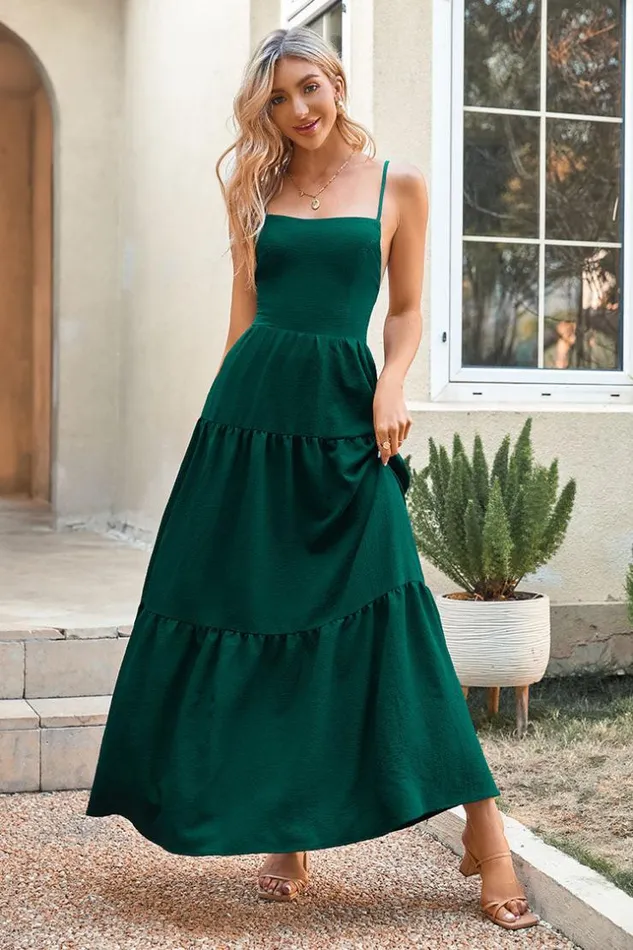 Women Maxi Dresses Cupshe Coral Bay Lace Up Thin Straps AShape Dress Green