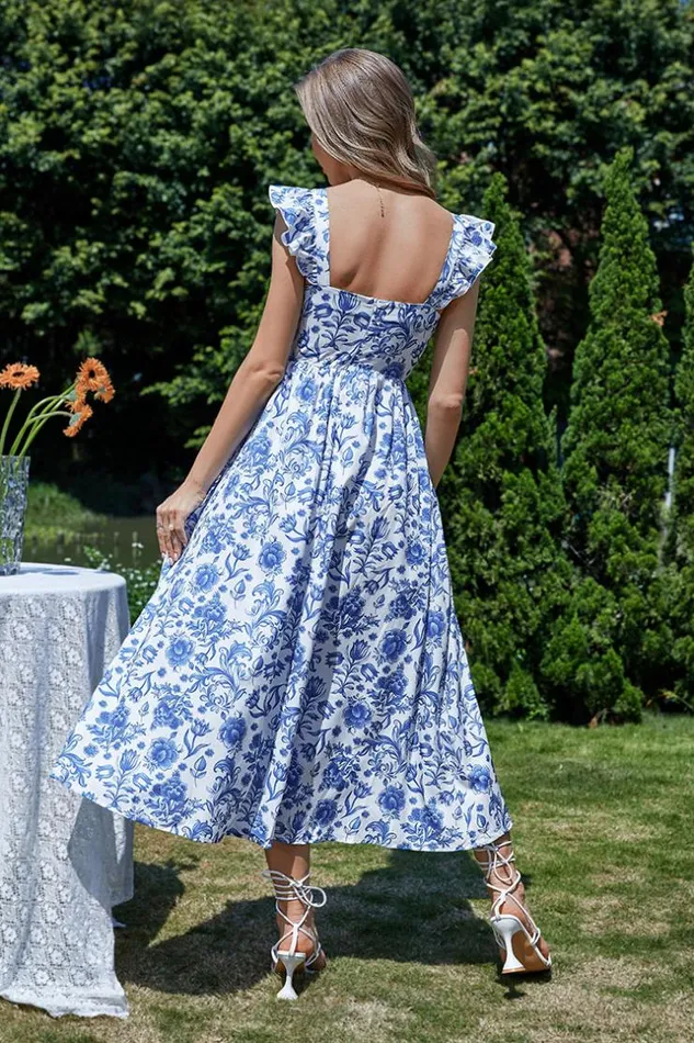 Women Maxi Dresses Cupshe Effie Square Neck Ruffle Floral AShape Dress Multicolor