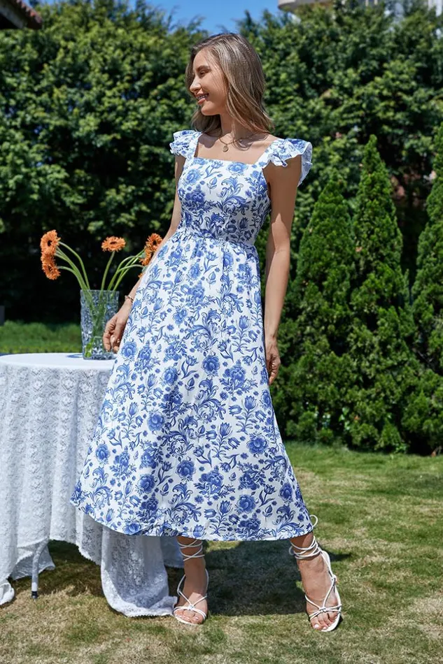 Women Maxi Dresses Cupshe Effie Square Neck Ruffle Floral AShape Dress Multicolor